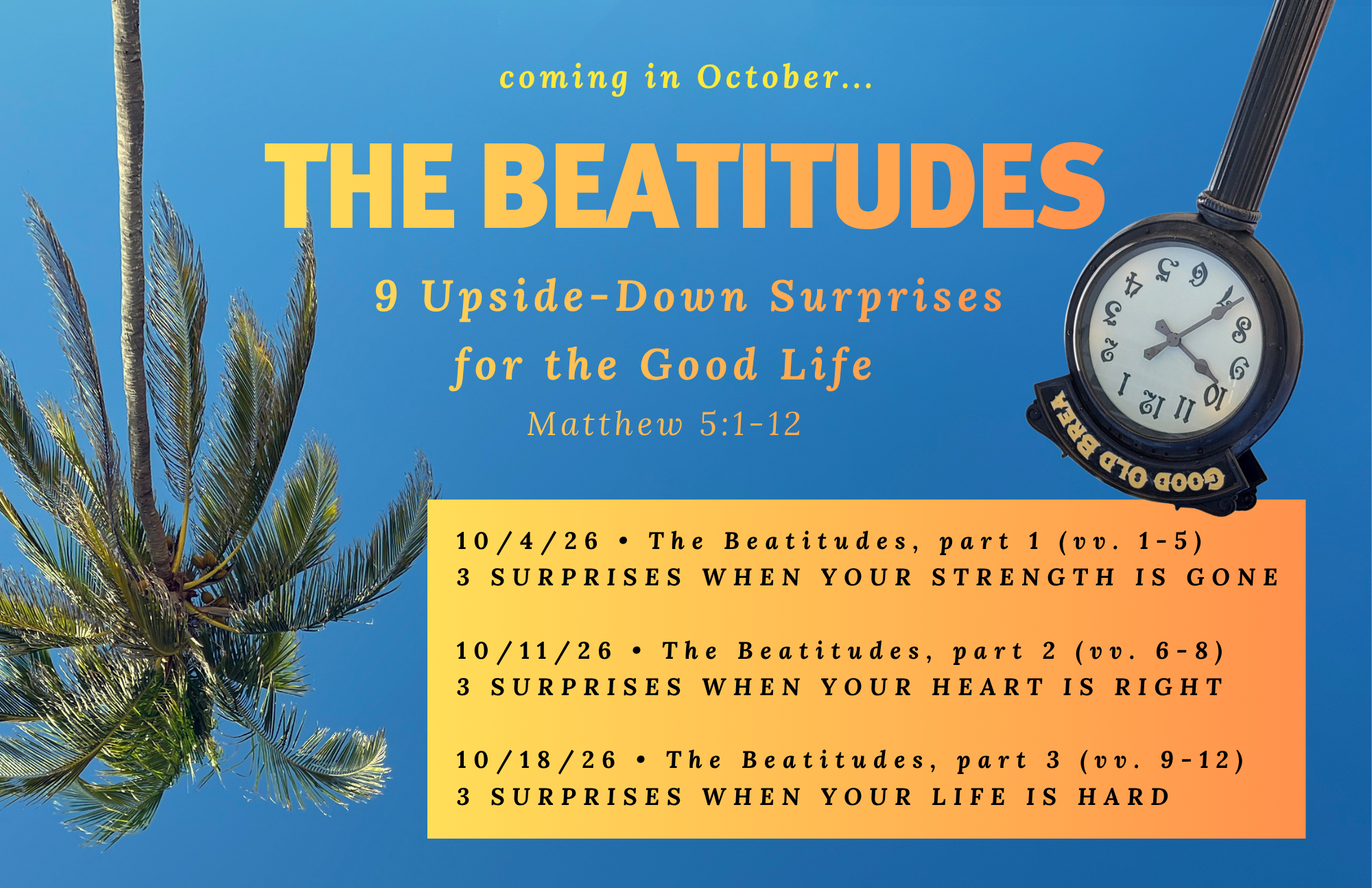 3THE BEATITUDES (17X11) (11 x 8.5 in) (17 x 11 in) North Hills Church is a sovereign and independent congregation in Brea, CA. Join us for Sunday worship and explore our ministries for all ages.