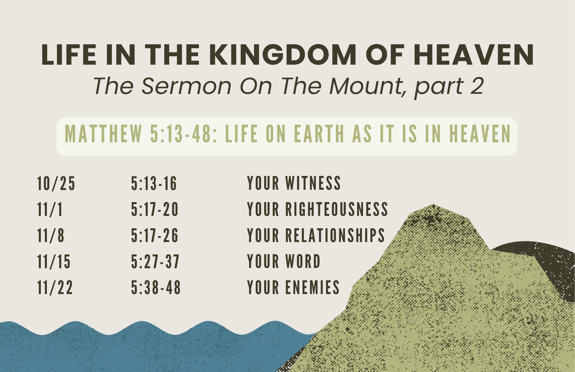 1Life in the KOH (Matt. 5) North Hills Church is a sovereign and independent congregation in Brea, CA. Join us for Sunday worship and explore our ministries for all ages.